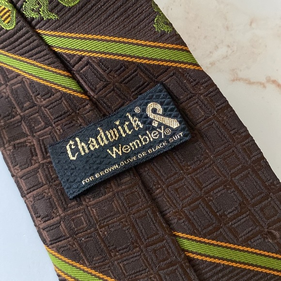 Brown and Green Patterned Men's Tie - Picture 2 of 5